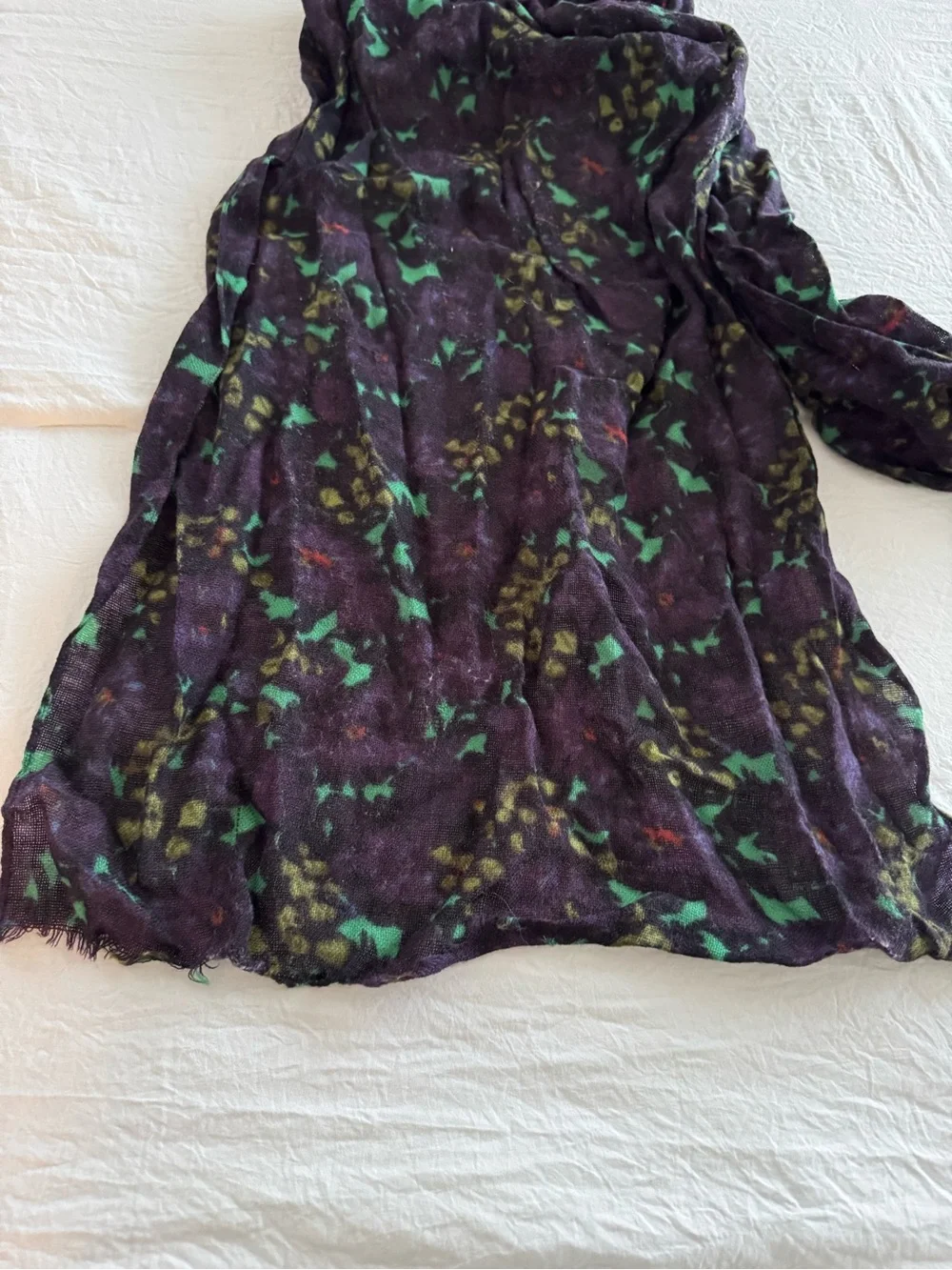 J. Crew 100% Wool Scarf Purple Green Olive Abstract Plaid Fringe